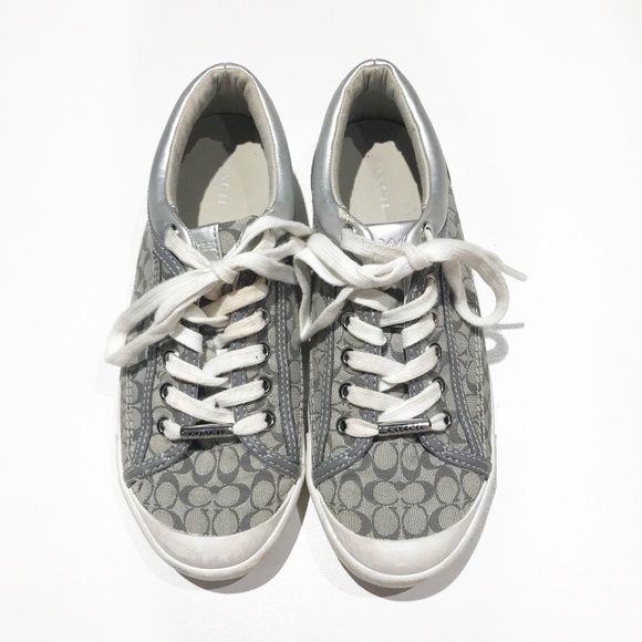 Coach Shoes - COACH Francesca Monogrammed Silver Sneakers Size 7